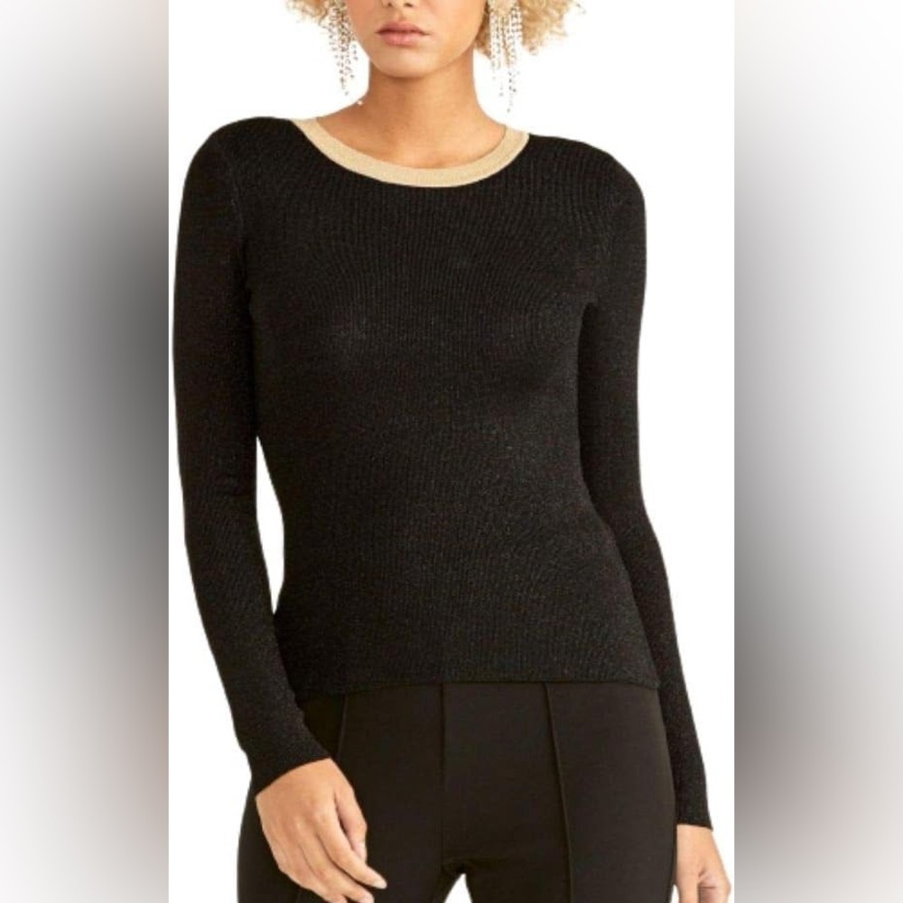 Rachel Roy Metallic crewneck long sleeve stretch top
